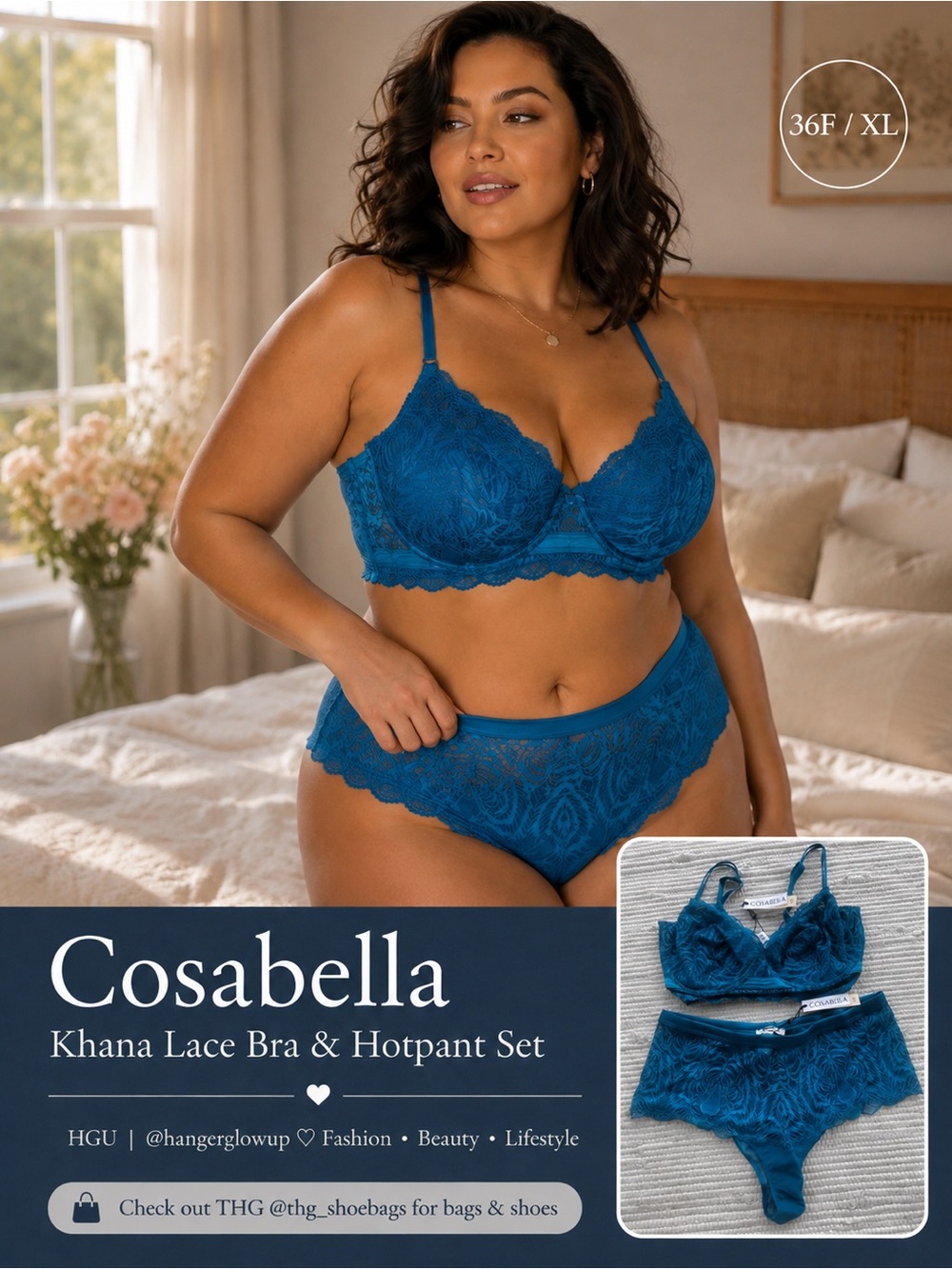 Cosabella Khana Lace Lingerie Set Udaipur Blue Bra 36F Hotpant XL NWT